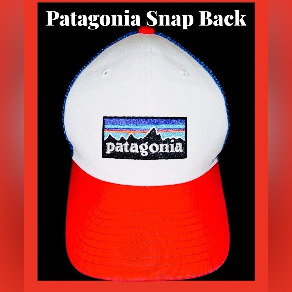 Patagonia P-6 Logo Trucker Red White Blue Mesh Snap Back Hat Cap